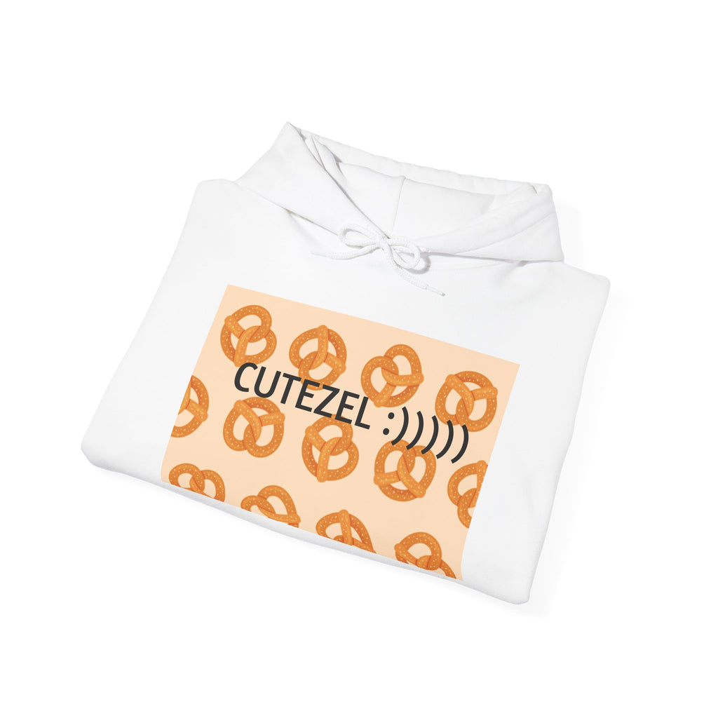 Pretzel Pun Hoodie — "CUTEZEL :))))" Graphic Sweatshirt (What do you call a cute PRETZEL?)