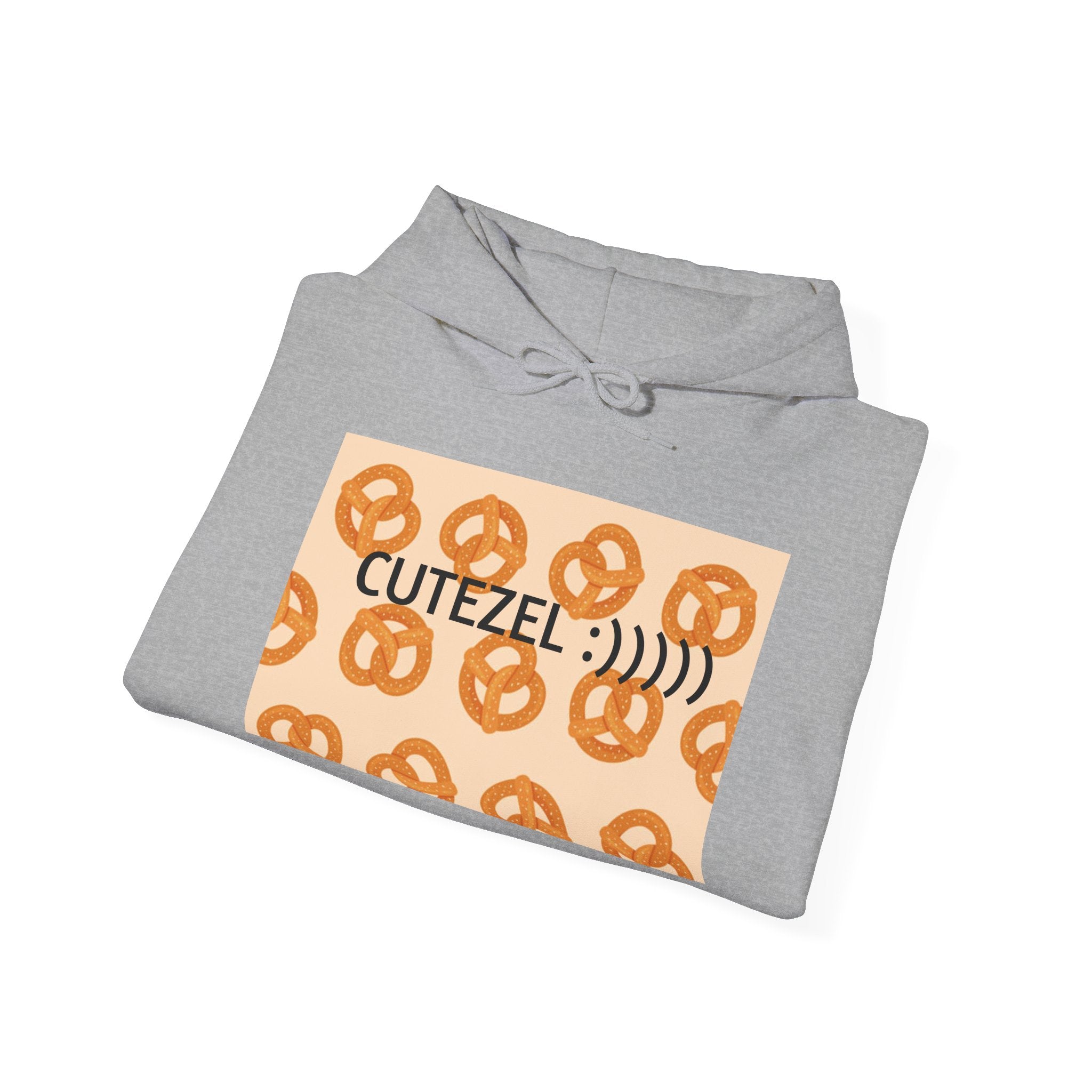 Pretzel Pun Hoodie — "CUTEZEL :))))" Graphic Sweatshirt (What do you call a cute PRETZEL?)