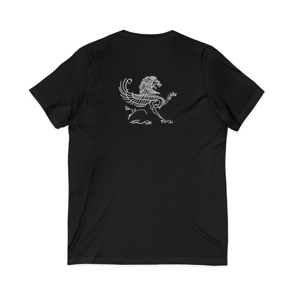 Winged Lion V-Neck Tee — Ancient Myth Pocket & Back Print
