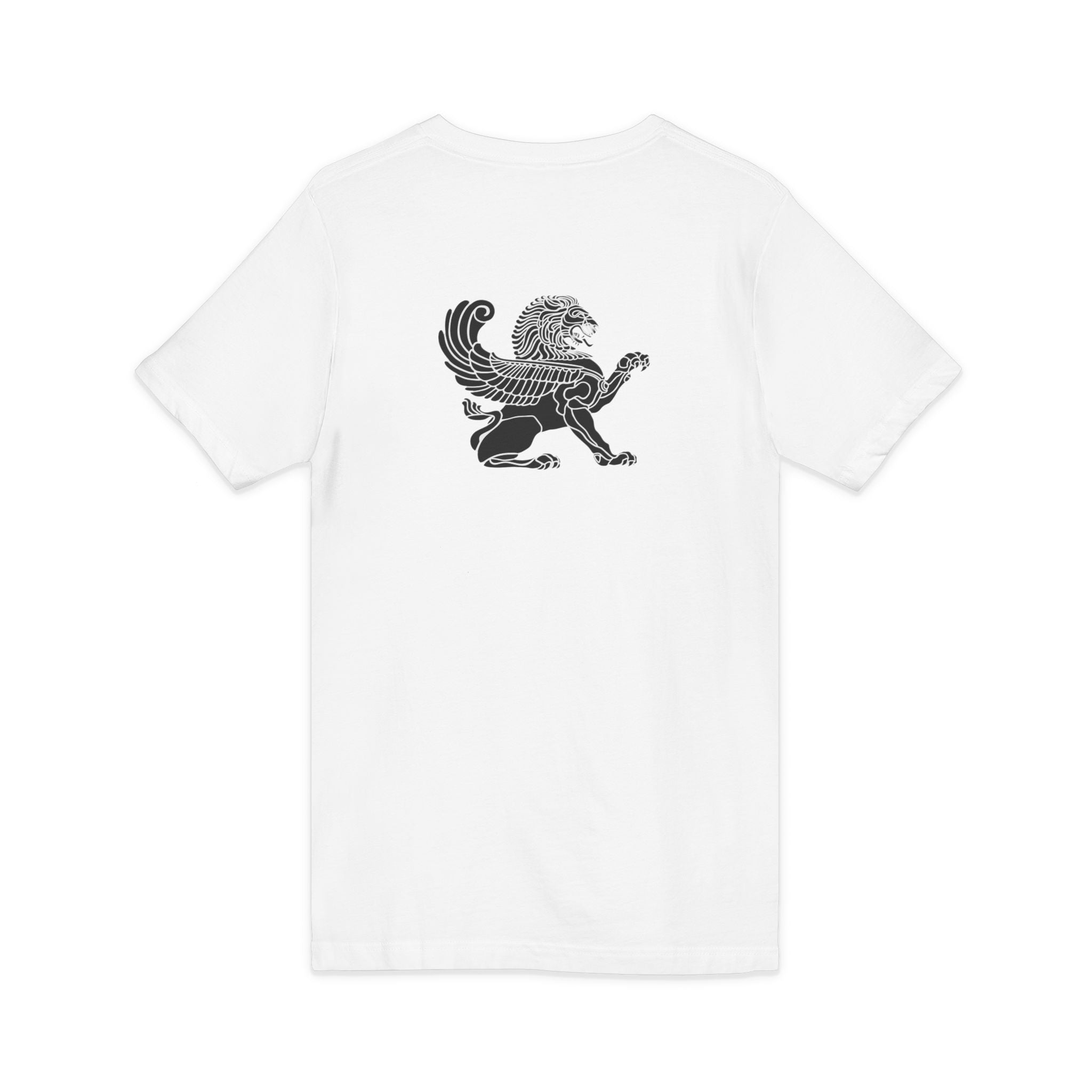 Winged Lion V-Neck Tee — Ancient Myth Pocket & Back Print