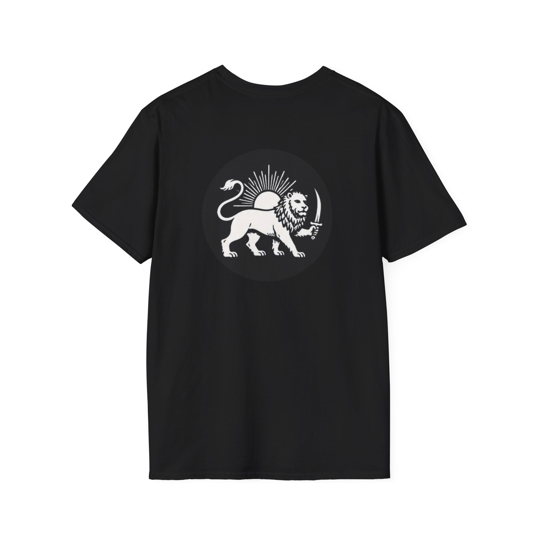 Lion Graphic T-Shirt — Regal Lion with Red Sun Art Print