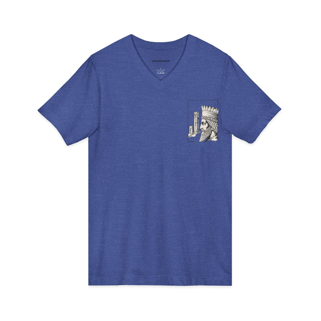 Winged Lion V-Neck Tee — Ancient Myth Pocket & Back Print