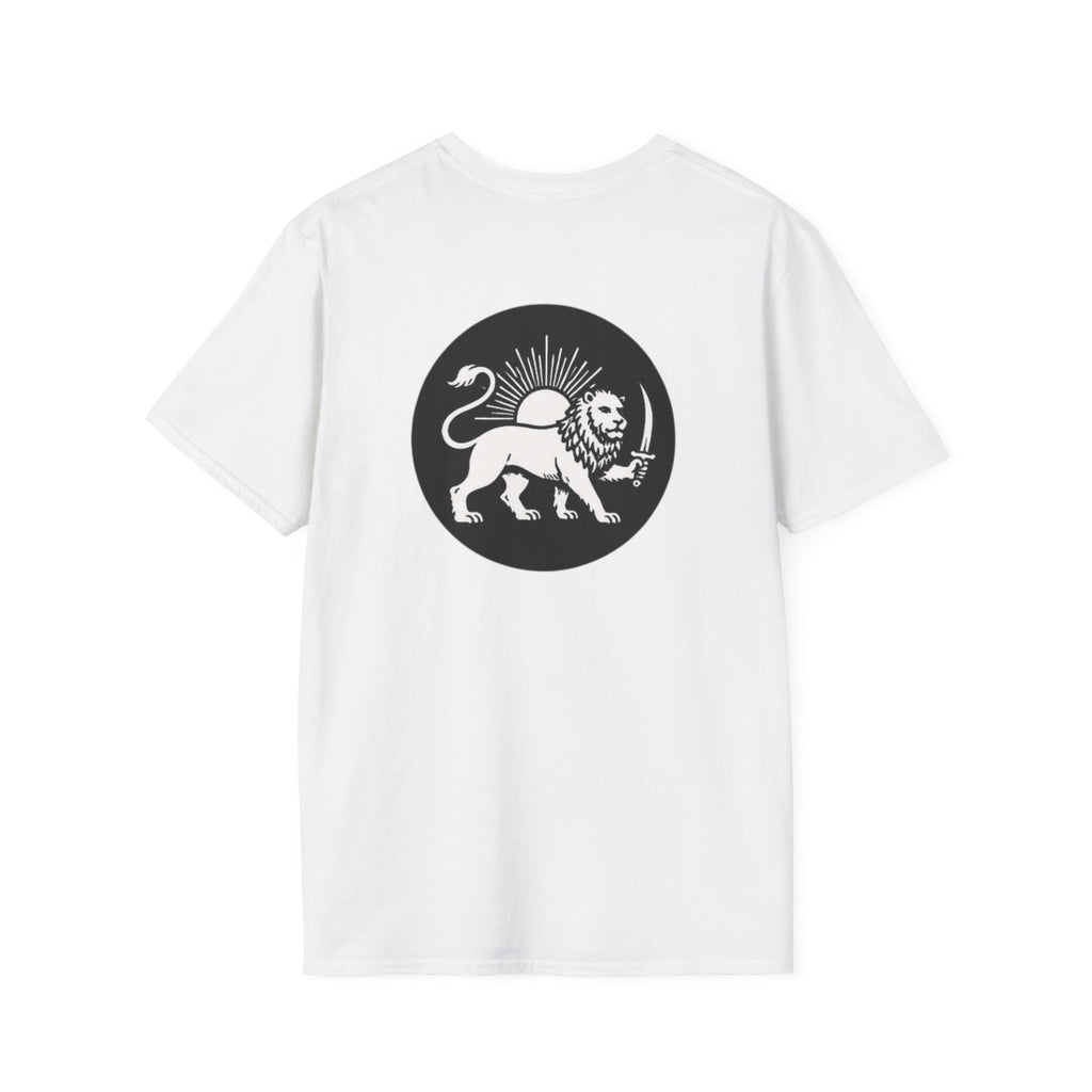 Lion Graphic T-Shirt — Regal Lion with Red Sun Art Print