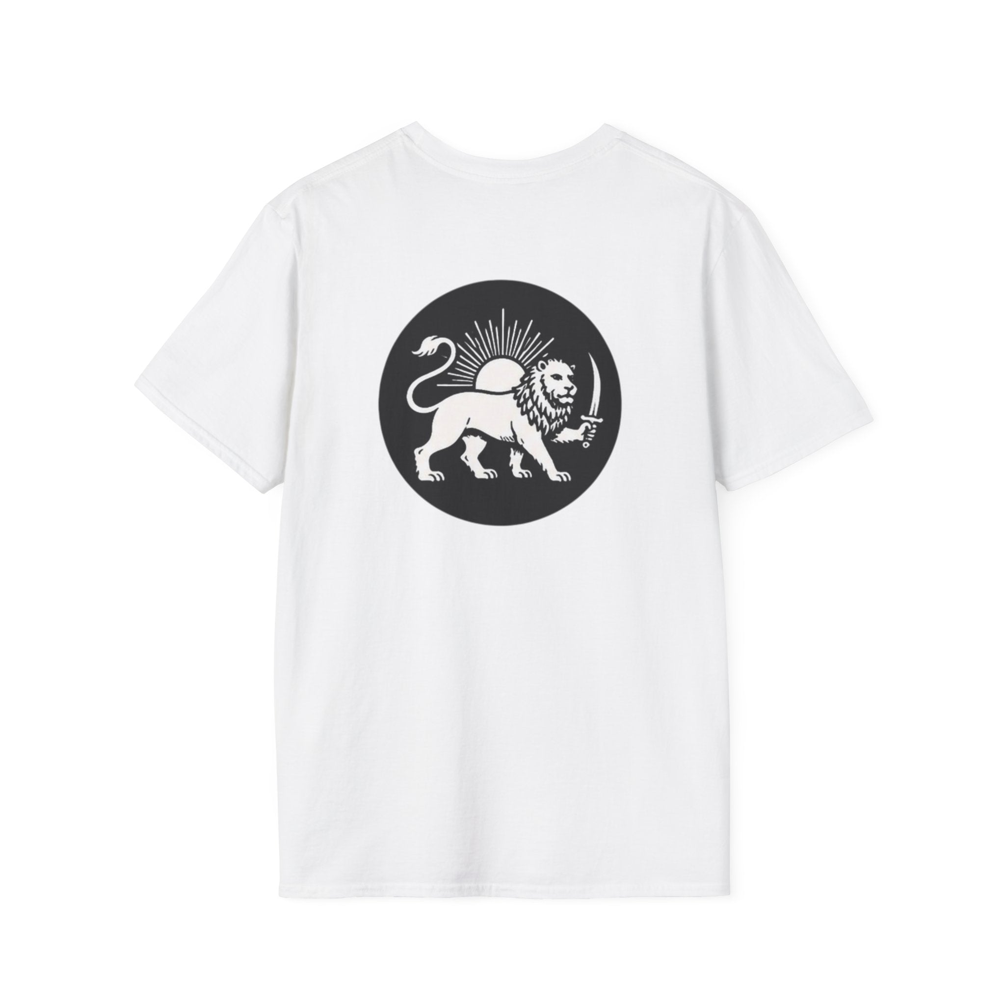 Lion Graphic T-Shirt — Regal Lion with Red Sun Art Print