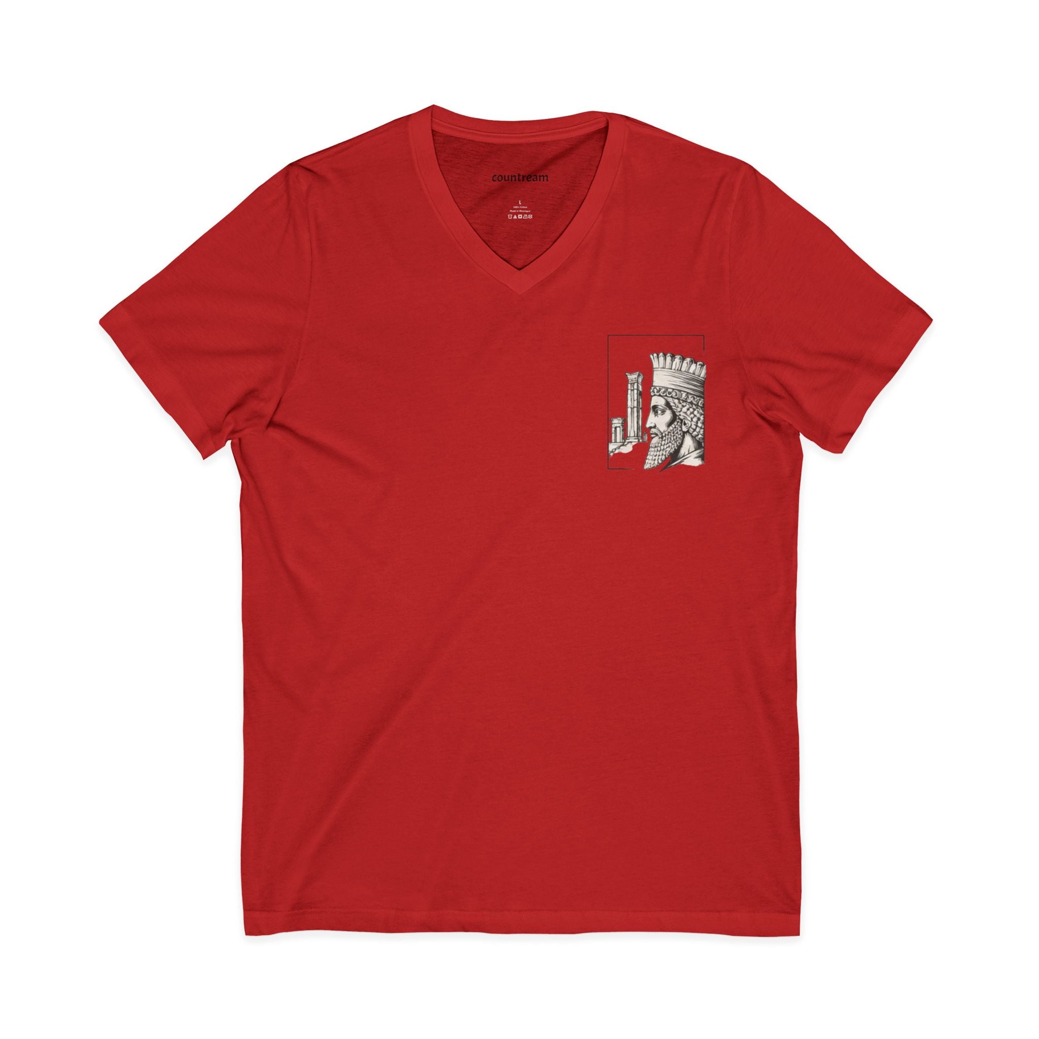 Winged Lion V-Neck Tee — Ancient Myth Pocket & Back Print