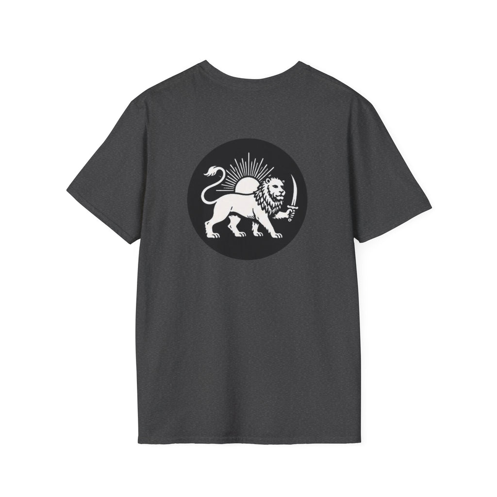 Lion Graphic T-Shirt — Regal Lion with Red Sun Art Print