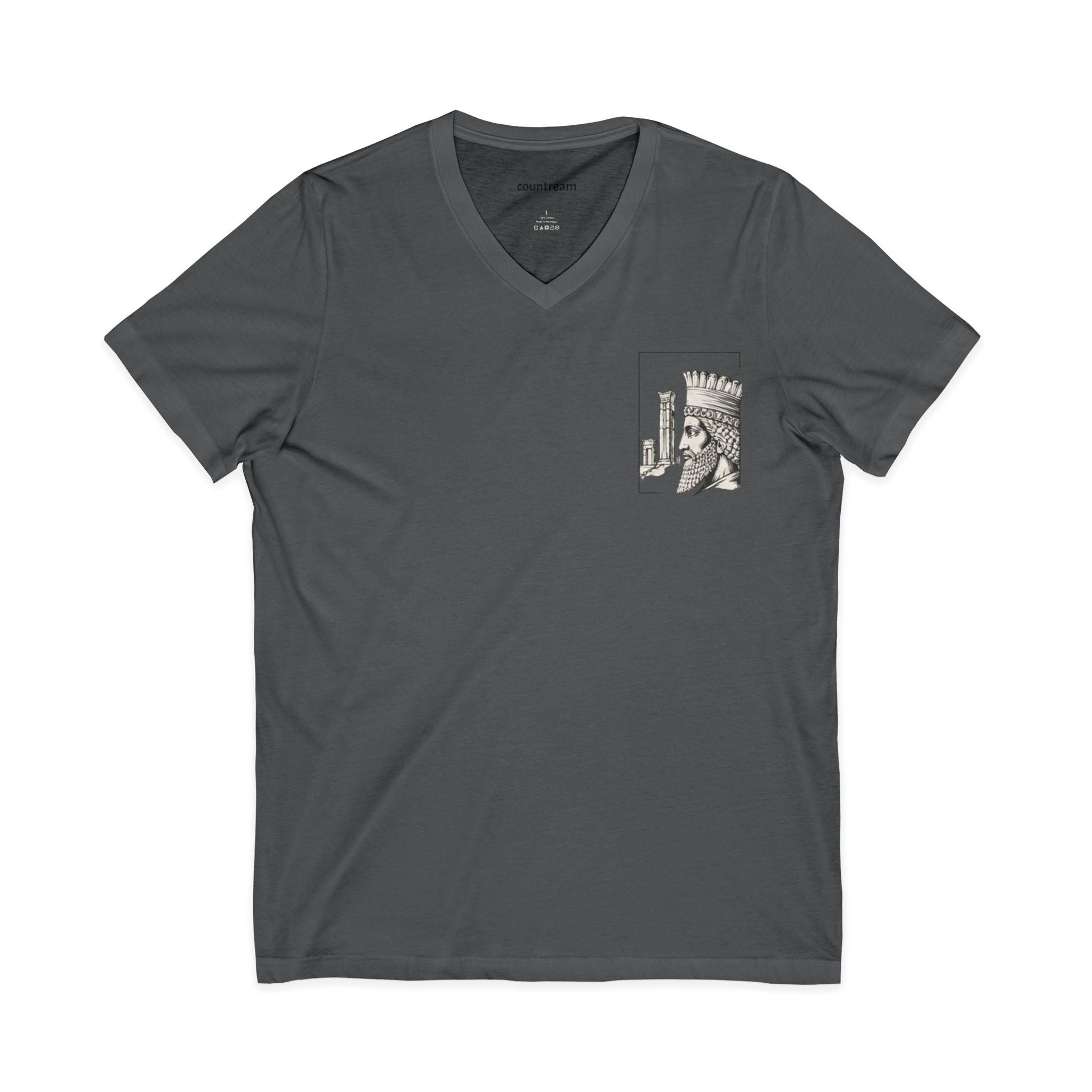 Winged Lion V-Neck Tee — Ancient Myth Pocket & Back Print