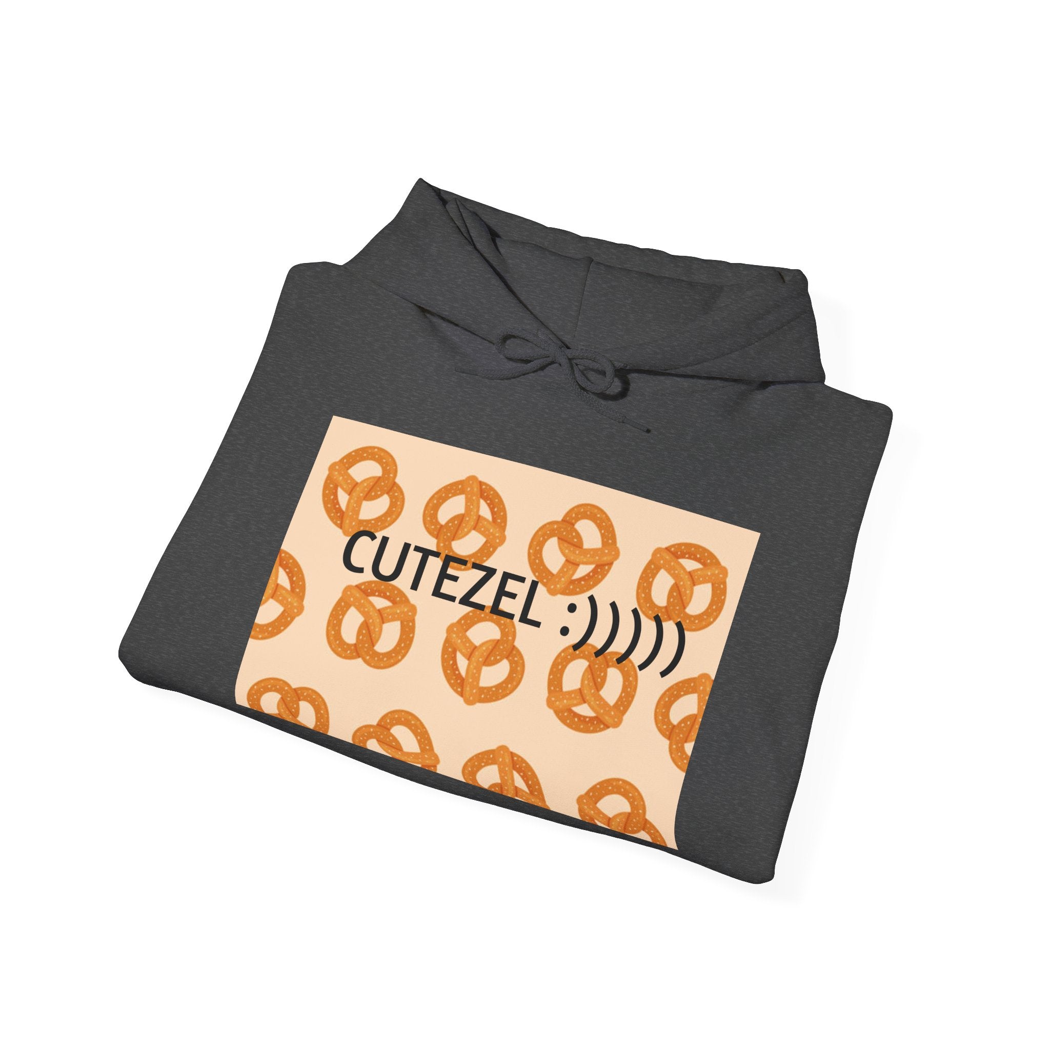 Pretzel Pun Hoodie — "CUTEZEL :))))" Graphic Sweatshirt (What do you call a cute PRETZEL?)