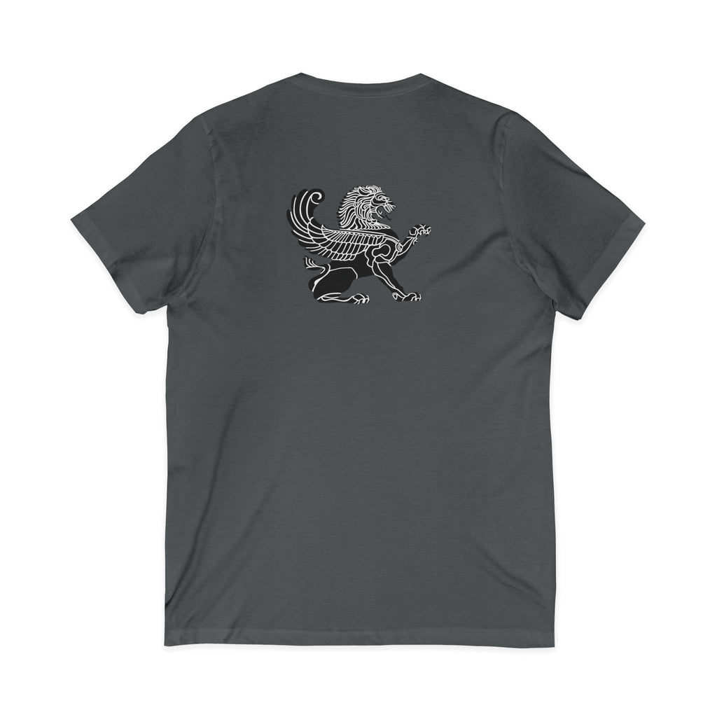 Winged Lion V-Neck Tee — Ancient Myth Pocket & Back Print