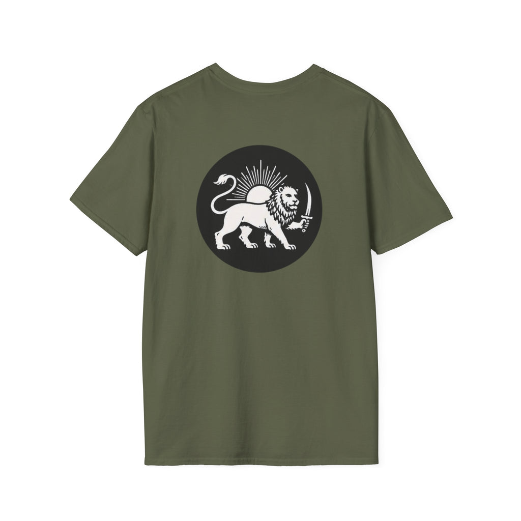 Lion Graphic T-Shirt — Regal Lion with Red Sun Art Print