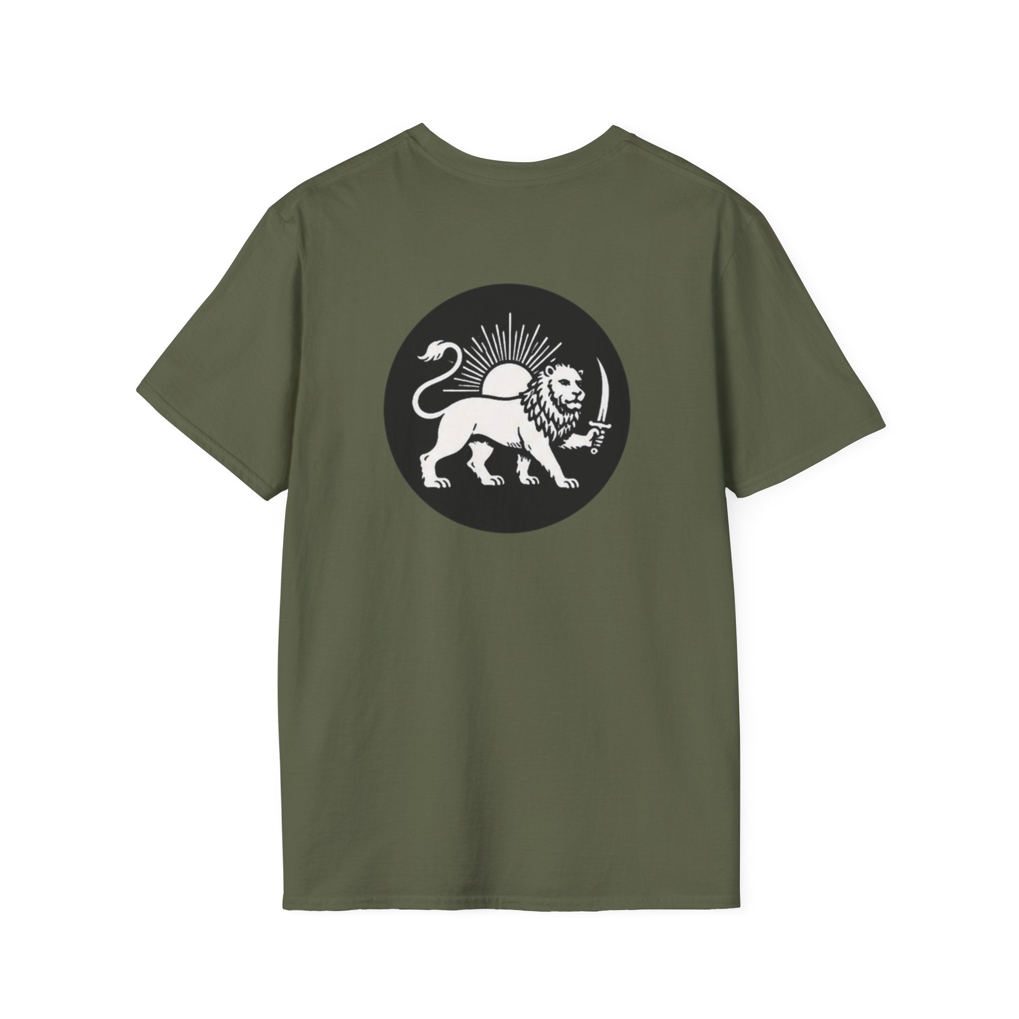 Lion Graphic T-Shirt — Regal Lion with Red Sun Art Print