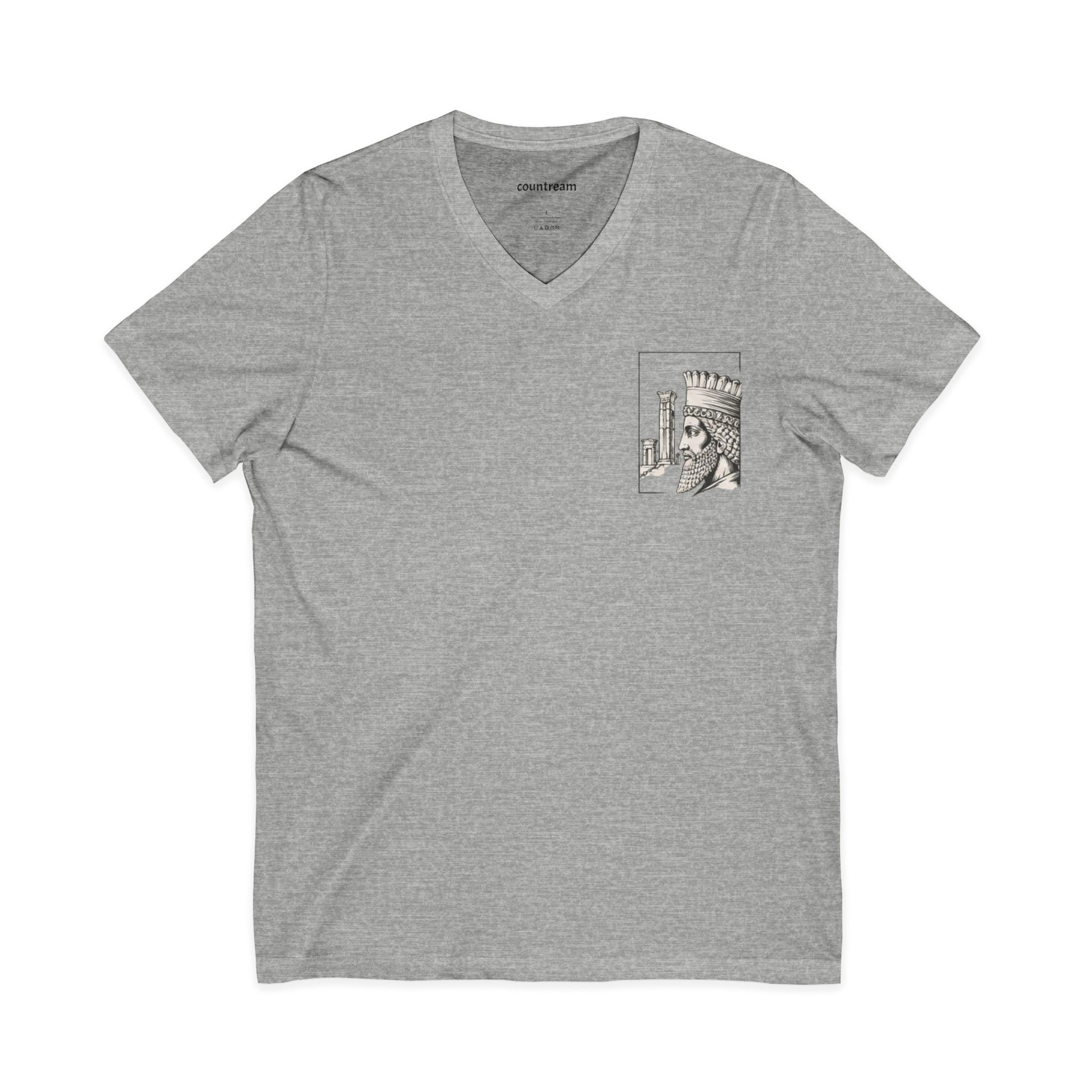 Winged Lion V-Neck Tee — Ancient Myth Pocket & Back Print