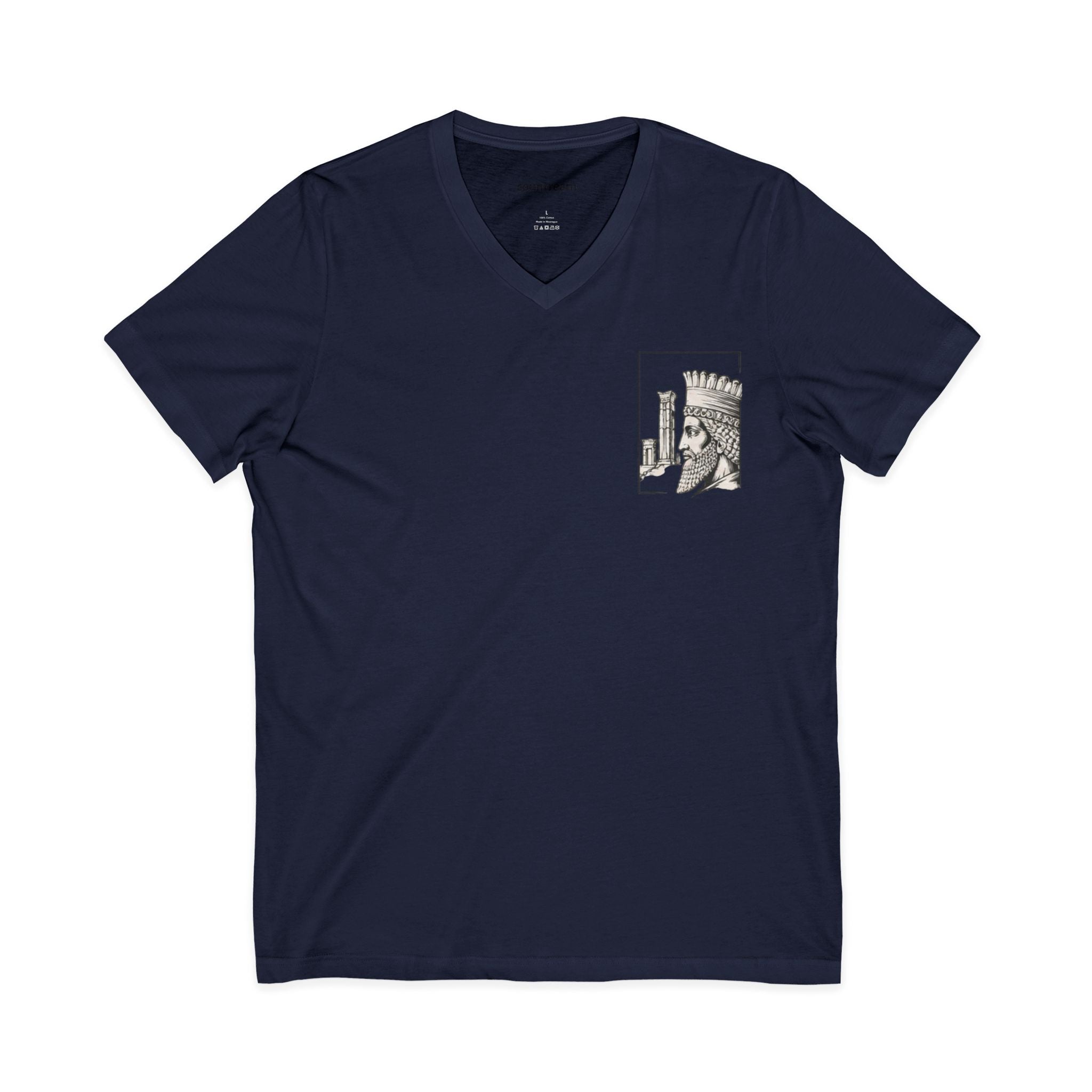 Winged Lion V-Neck Tee — Ancient Myth Pocket & Back Print
