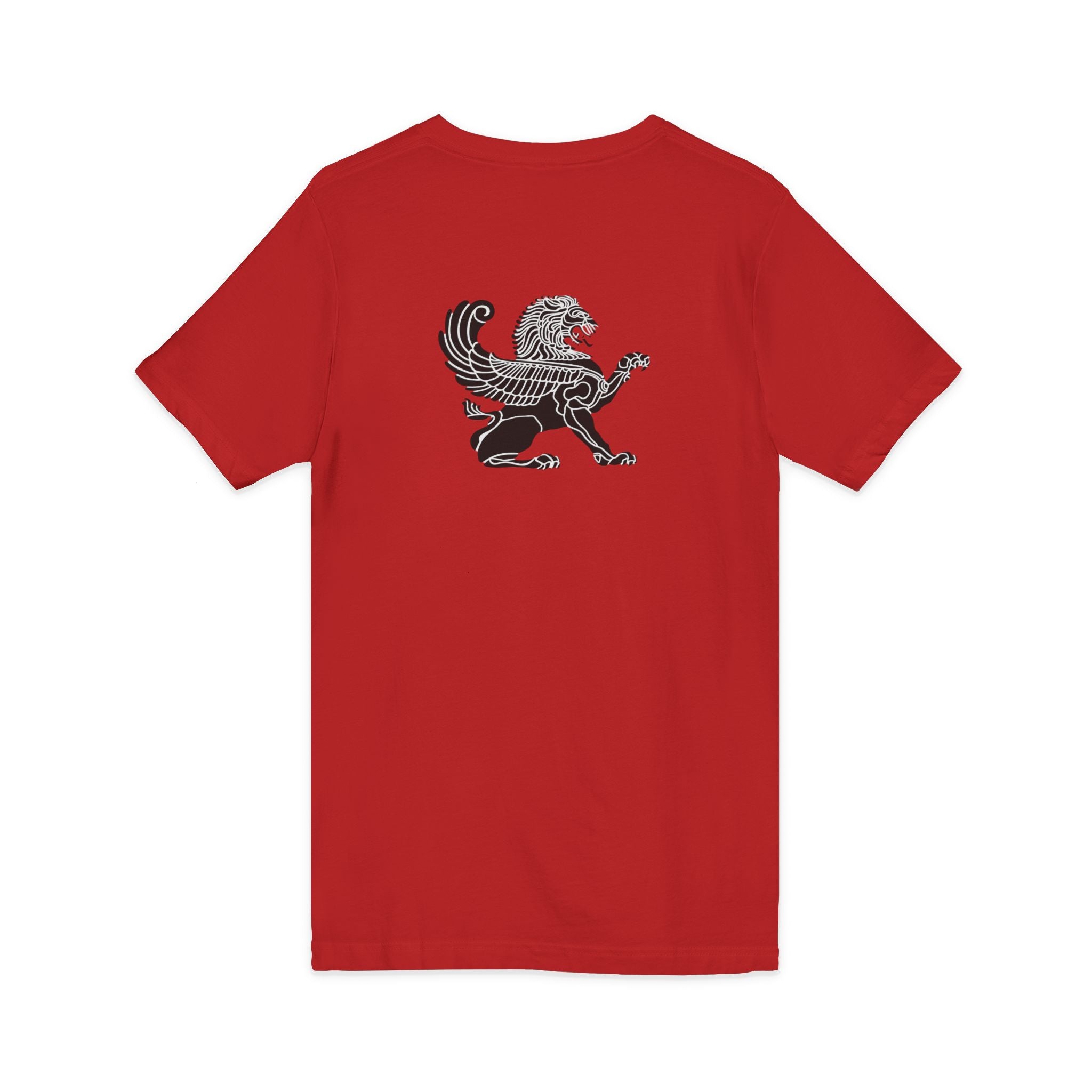 Winged Lion V-Neck Tee — Ancient Myth Pocket & Back Print