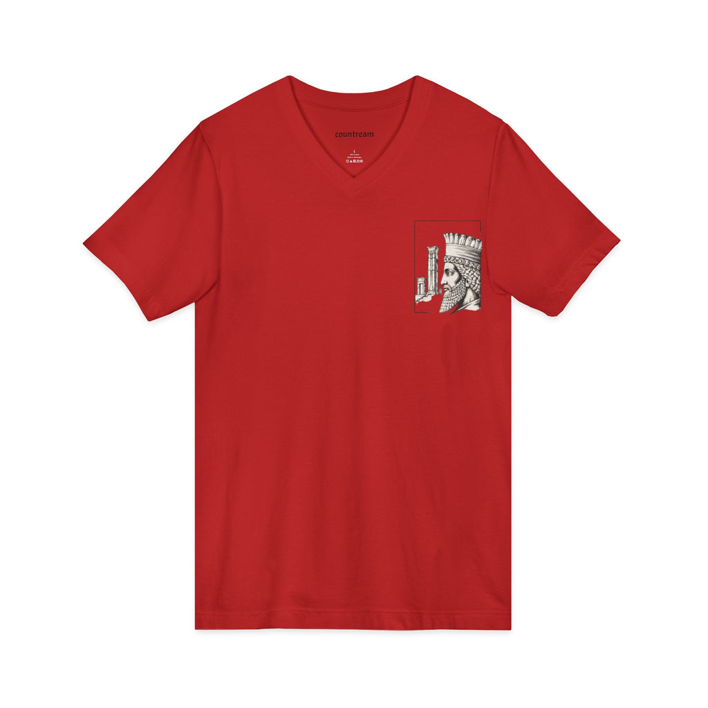 Winged Lion V-Neck Tee — Ancient Myth Pocket & Back Print