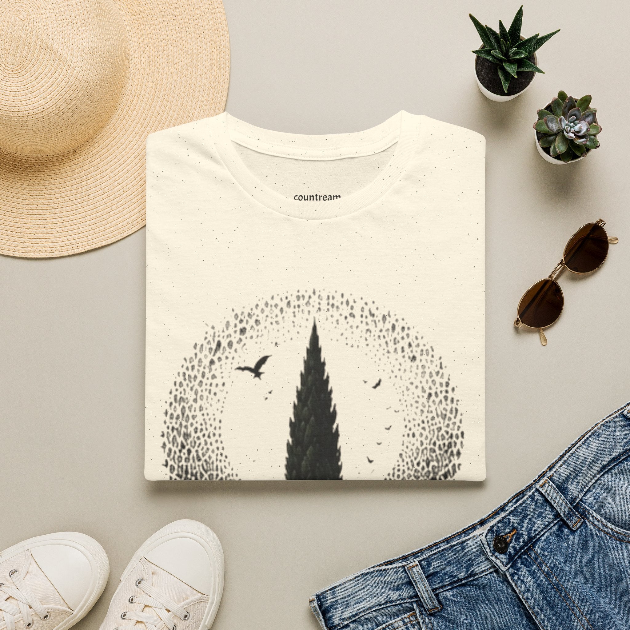 Tree Silhouette T-Shirt — Minimal Nature Graphic with Birds