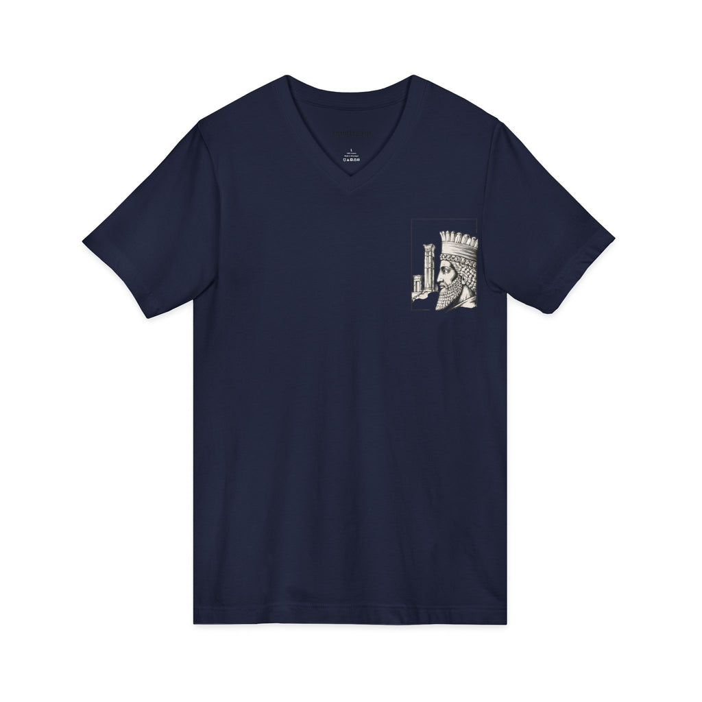 Winged Lion V-Neck Tee — Ancient Myth Pocket & Back Print