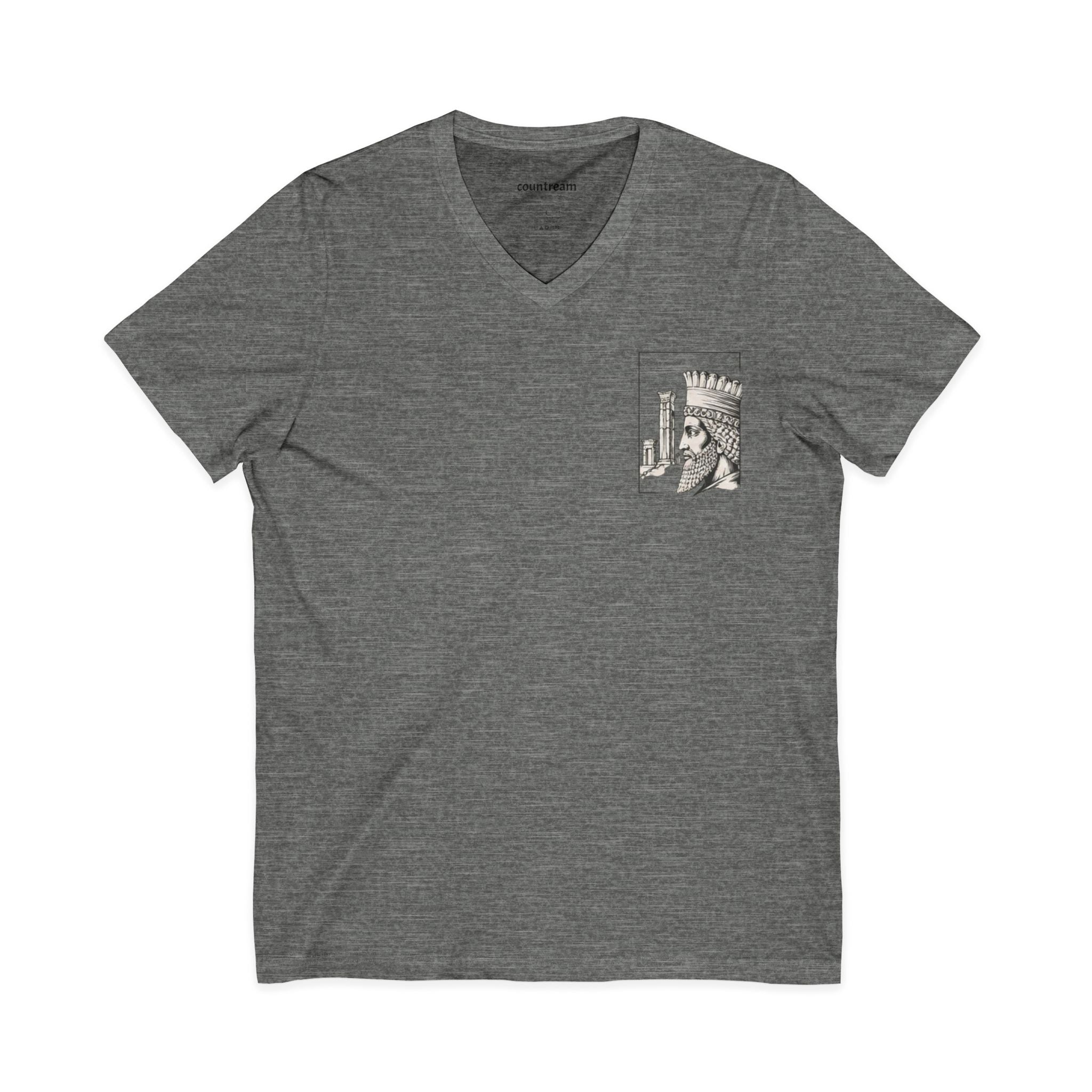 Winged Lion V-Neck Tee — Ancient Myth Pocket & Back Print
