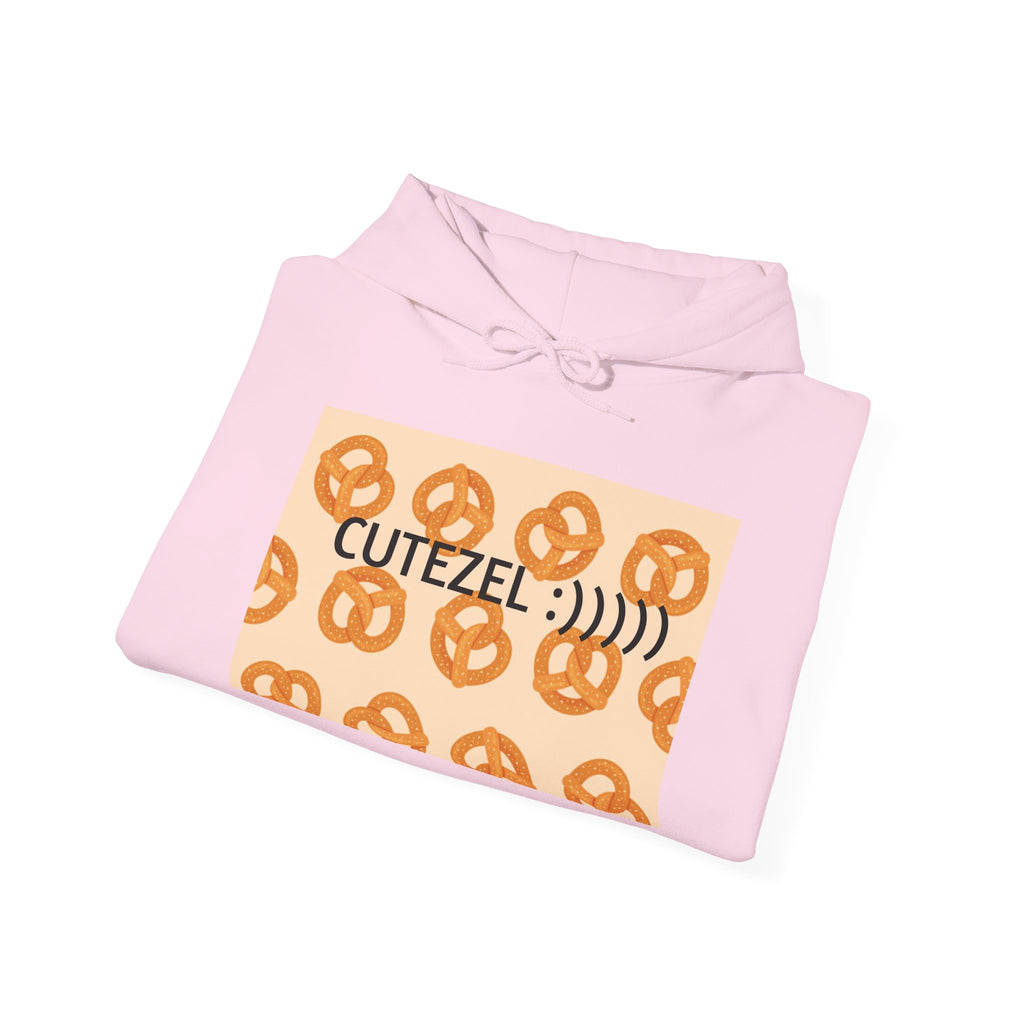 Pretzel Pun Hoodie — "CUTEZEL :))))" Graphic Sweatshirt (What do you call a cute PRETZEL?)