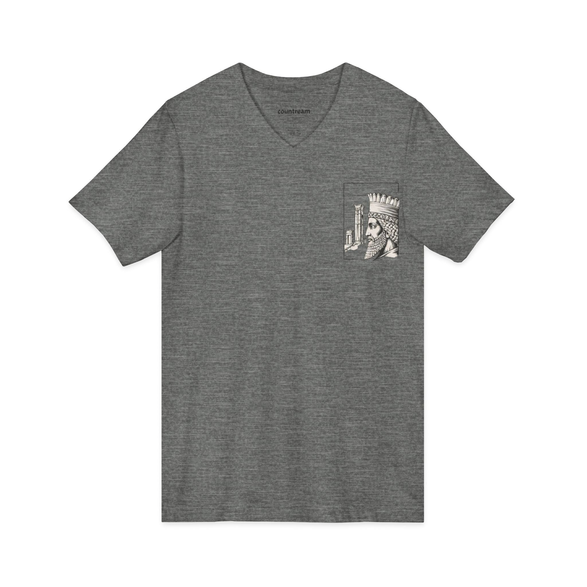 Winged Lion V-Neck Tee — Ancient Myth Pocket & Back Print