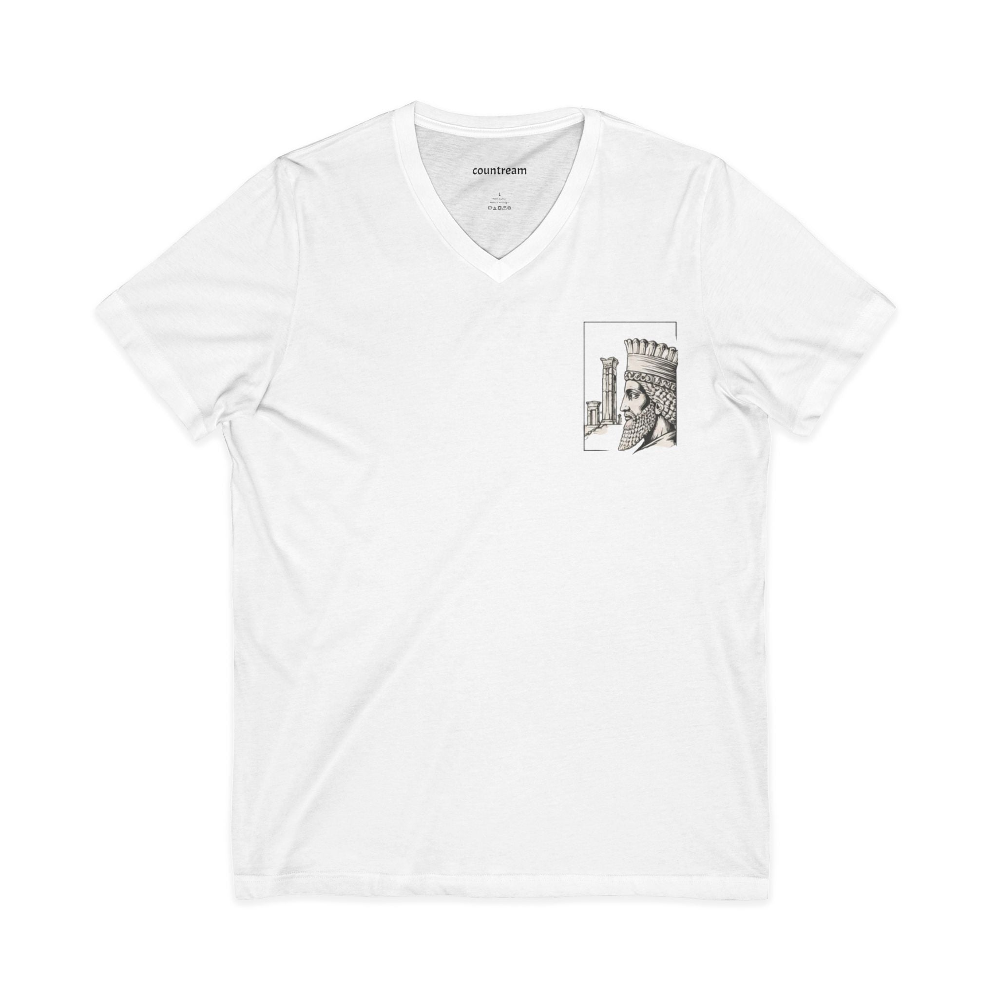 Winged Lion V-Neck Tee — Ancient Myth Pocket & Back Print