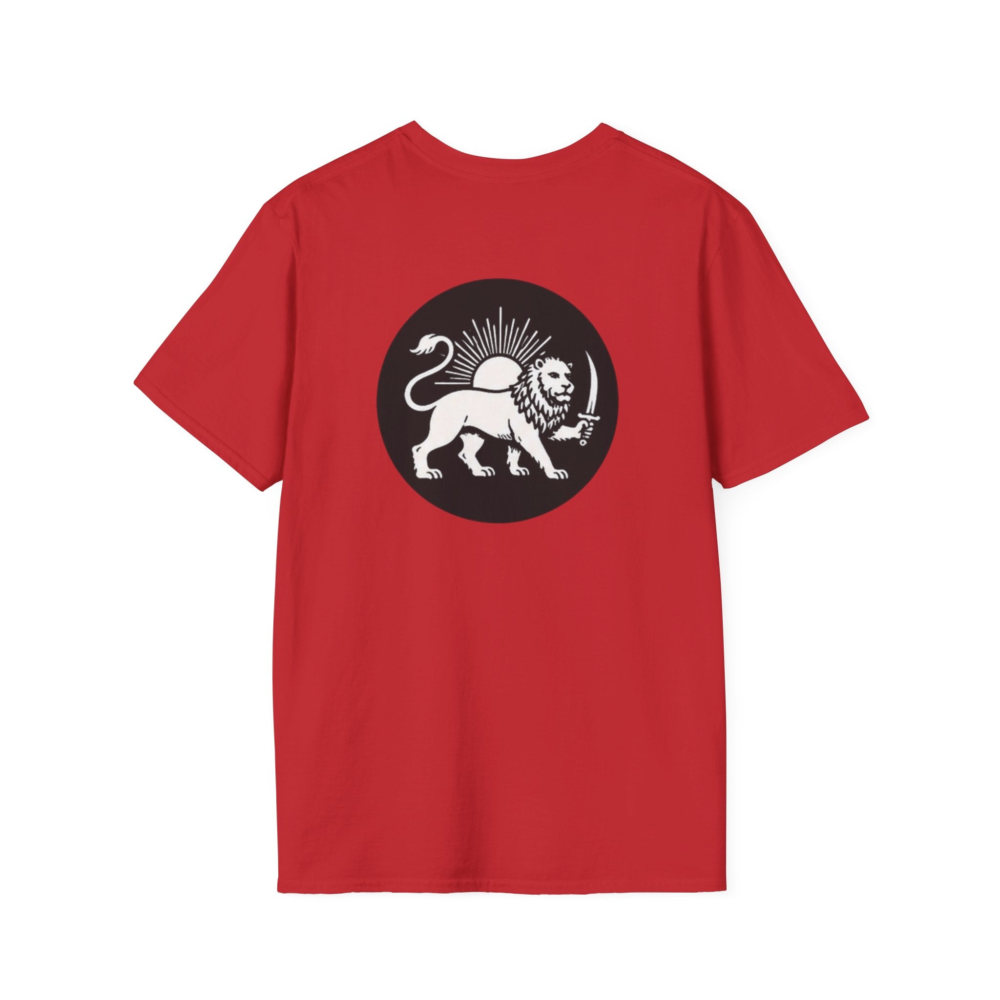 Lion Graphic T-Shirt — Regal Lion with Red Sun Art Print