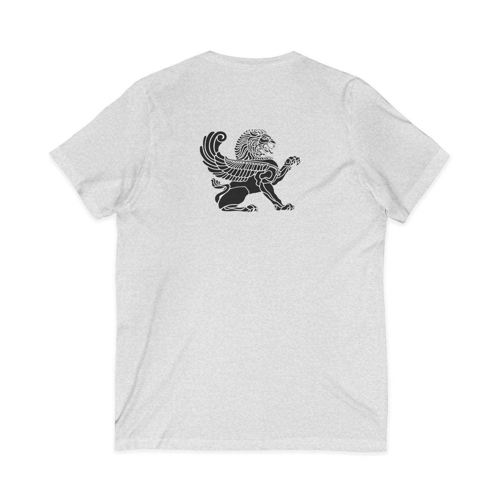 Winged Lion V-Neck Tee — Ancient Myth Pocket & Back Print