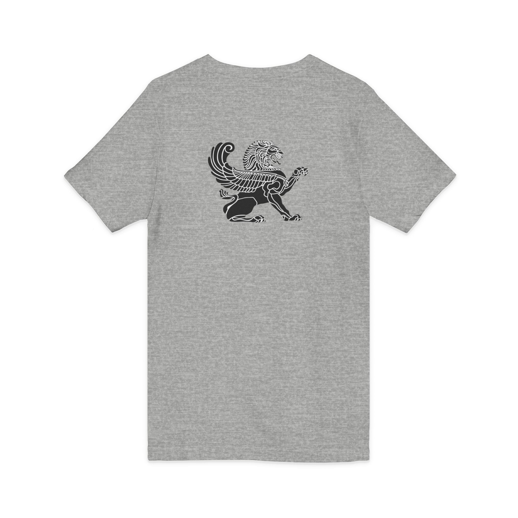 Winged Lion V-Neck Tee — Ancient Myth Pocket & Back Print