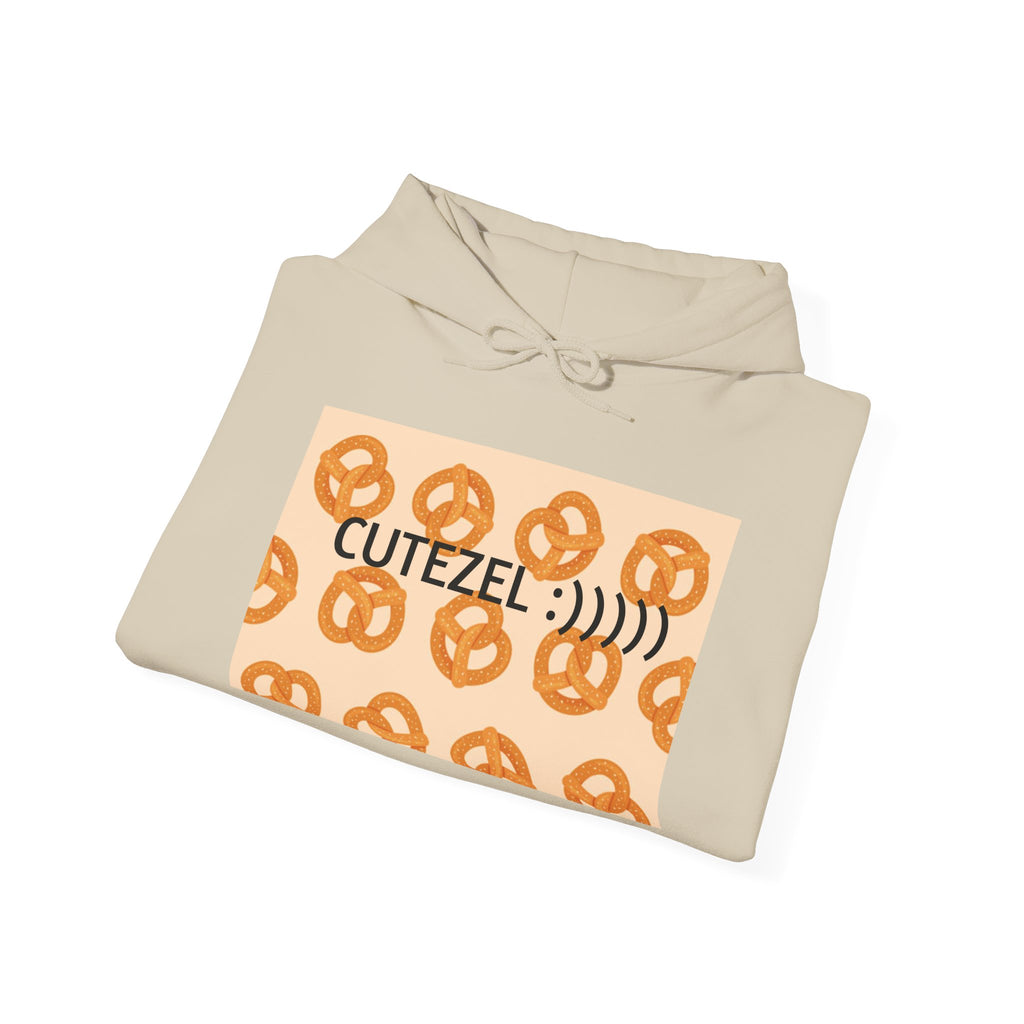 Pretzel Pun Hoodie — "CUTEZEL :))))" Graphic Sweatshirt (What do you call a cute PRETZEL?)