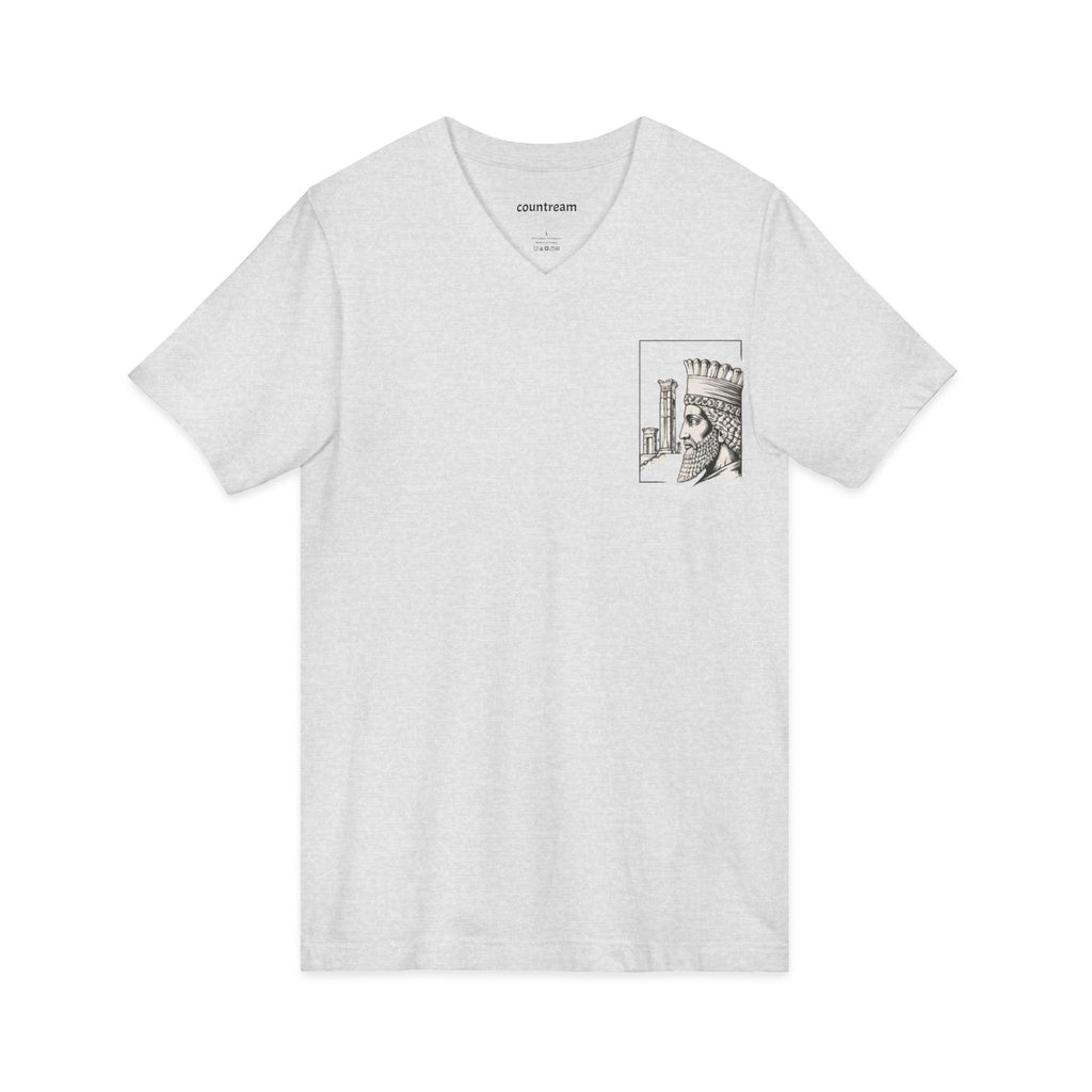 Winged Lion V-Neck Tee — Ancient Myth Pocket & Back Print