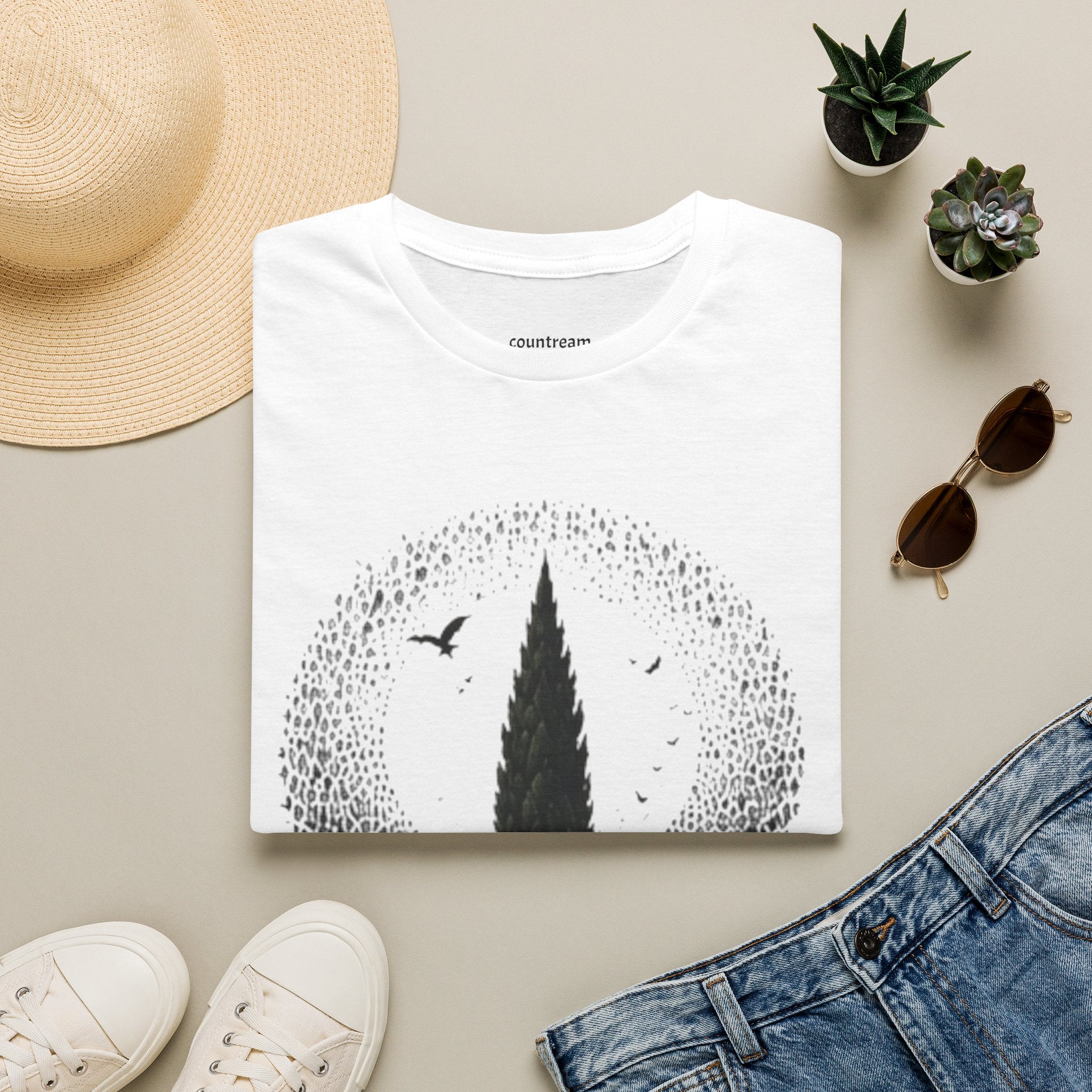 Tree Silhouette T-Shirt — Minimal Nature Graphic with Birds
