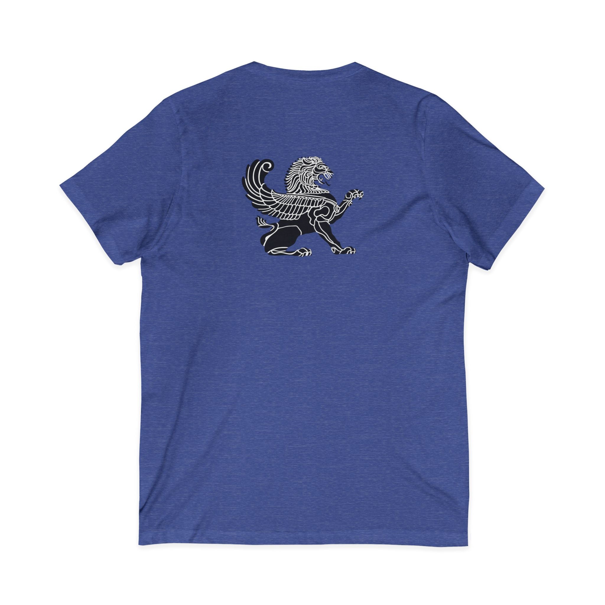 Winged Lion V-Neck Tee — Ancient Myth Pocket & Back Print