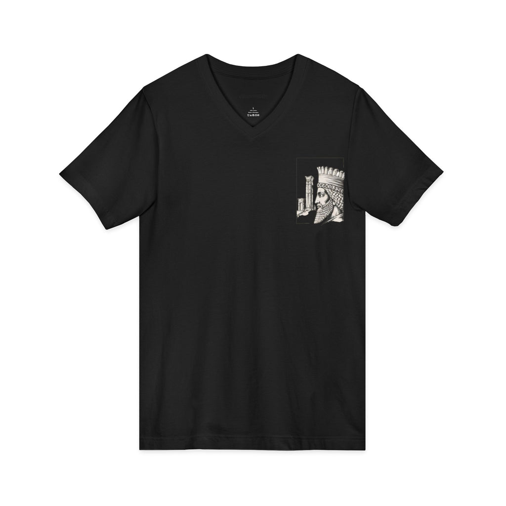Winged Lion V-Neck Tee — Ancient Myth Pocket & Back Print