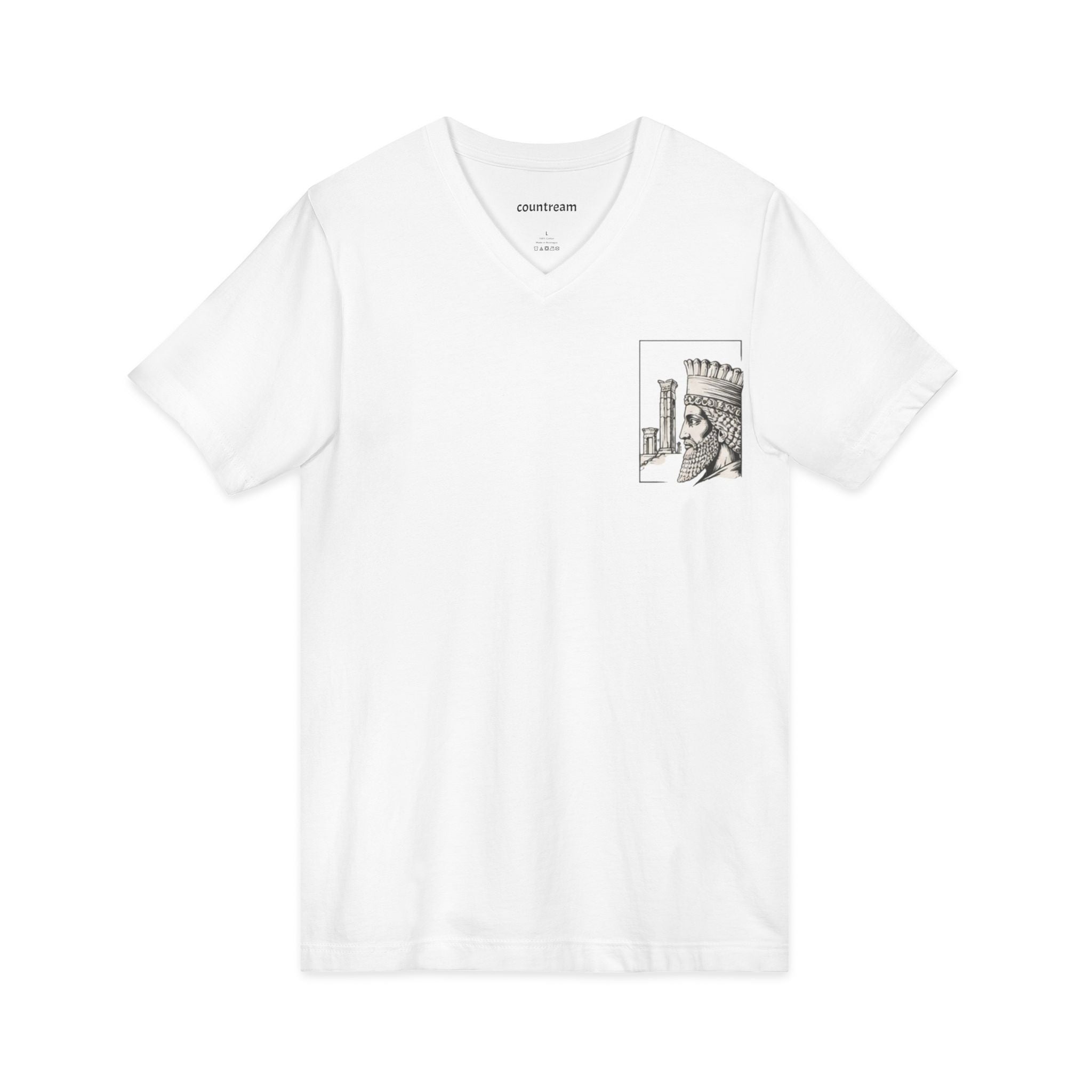 Winged Lion V-Neck Tee — Ancient Myth Pocket & Back Print