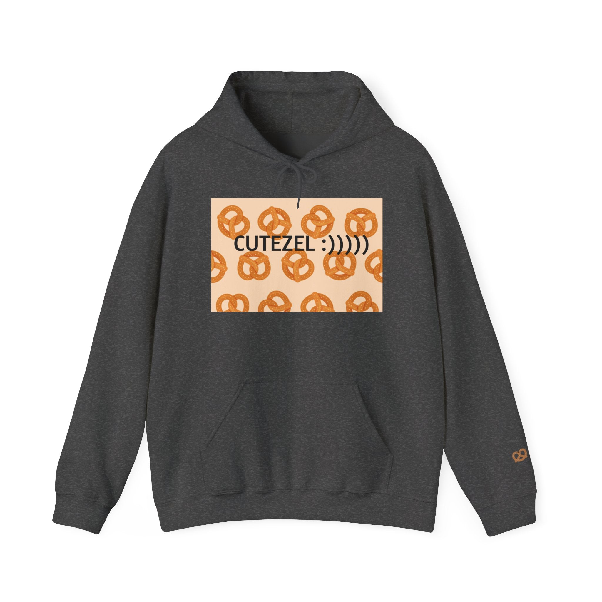 Pretzel Pun Hoodie — "CUTEZEL :))))" Graphic Sweatshirt (What do you call a cute PRETZEL?)
