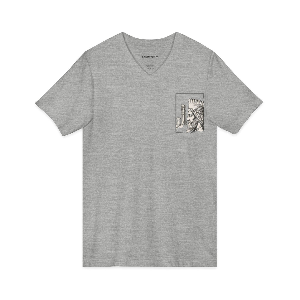 Winged Lion V-Neck Tee — Ancient Myth Pocket & Back Print