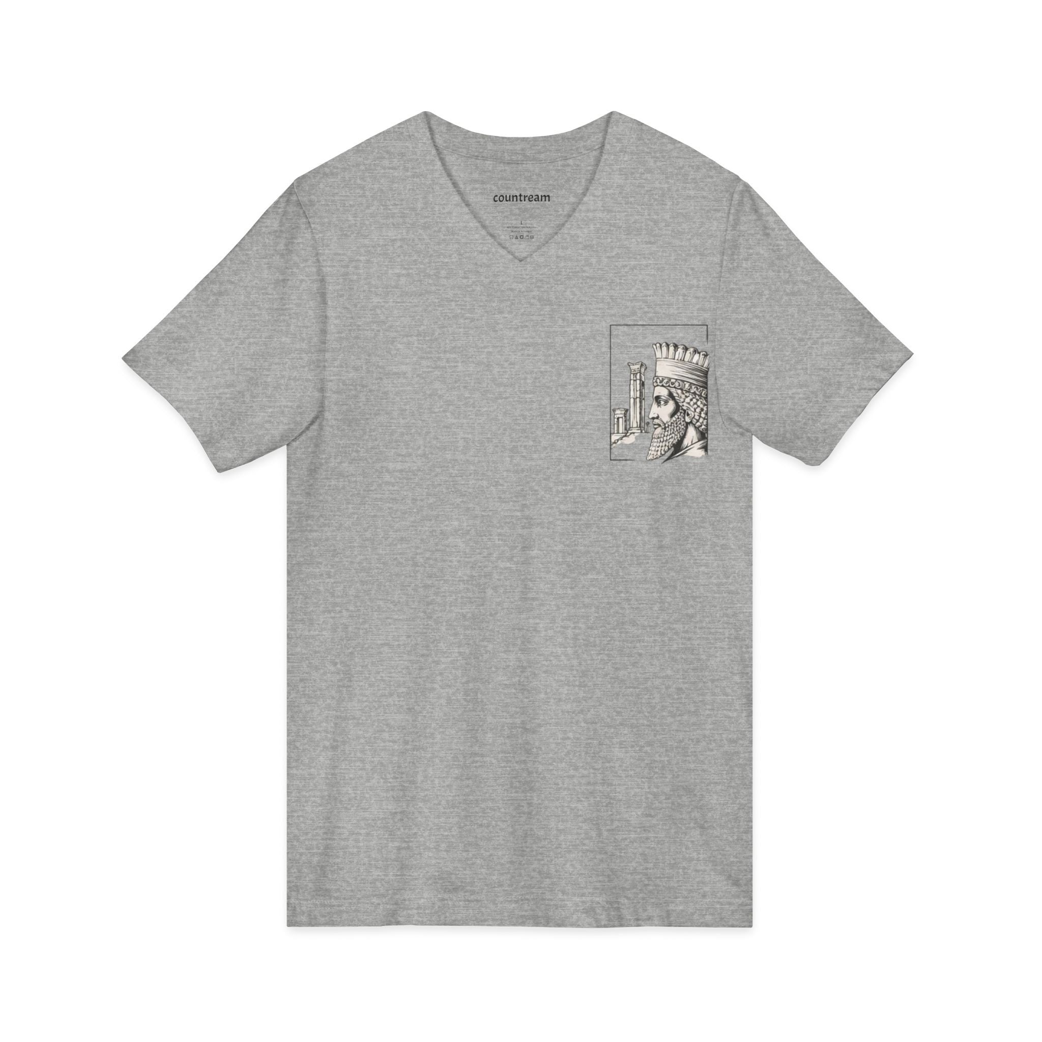 Winged Lion V-Neck Tee — Ancient Myth Pocket & Back Print