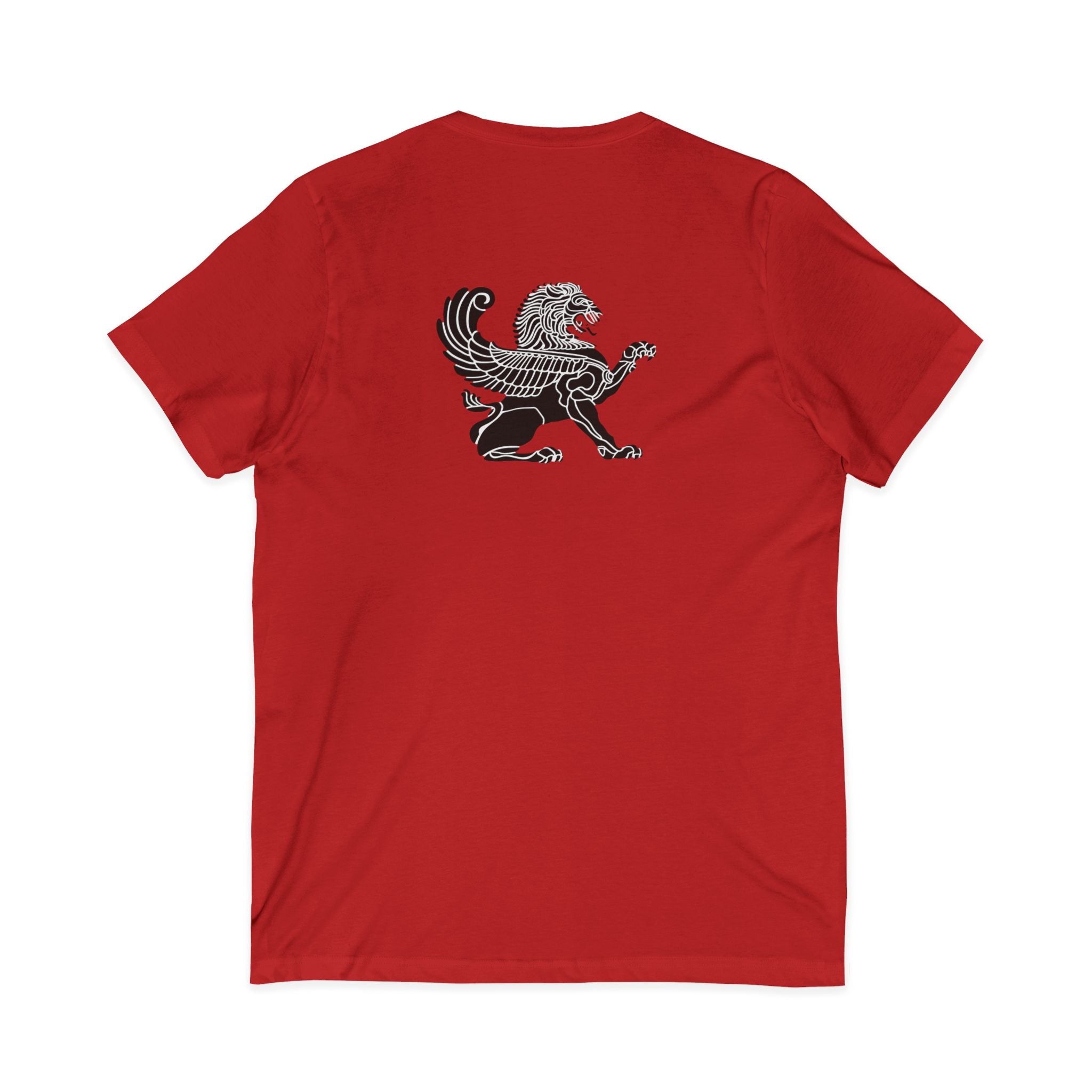 Winged Lion V-Neck Tee — Ancient Myth Pocket & Back Print