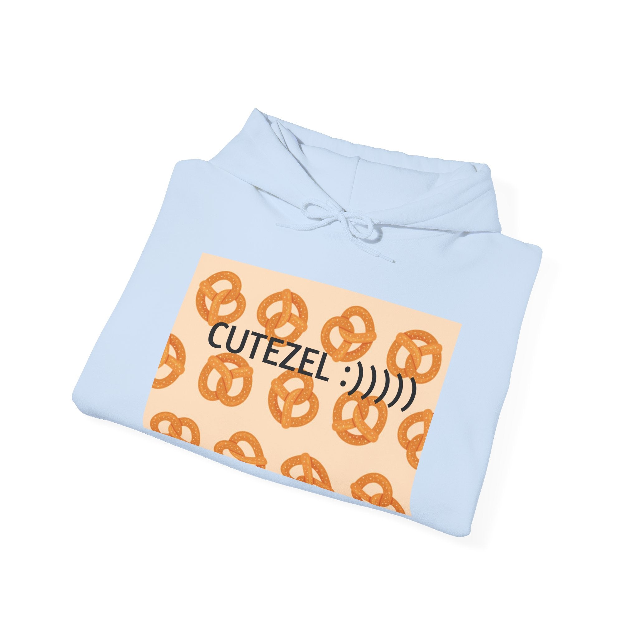 Pretzel Pun Hoodie — "CUTEZEL :))))" Graphic Sweatshirt (What do you call a cute PRETZEL?)