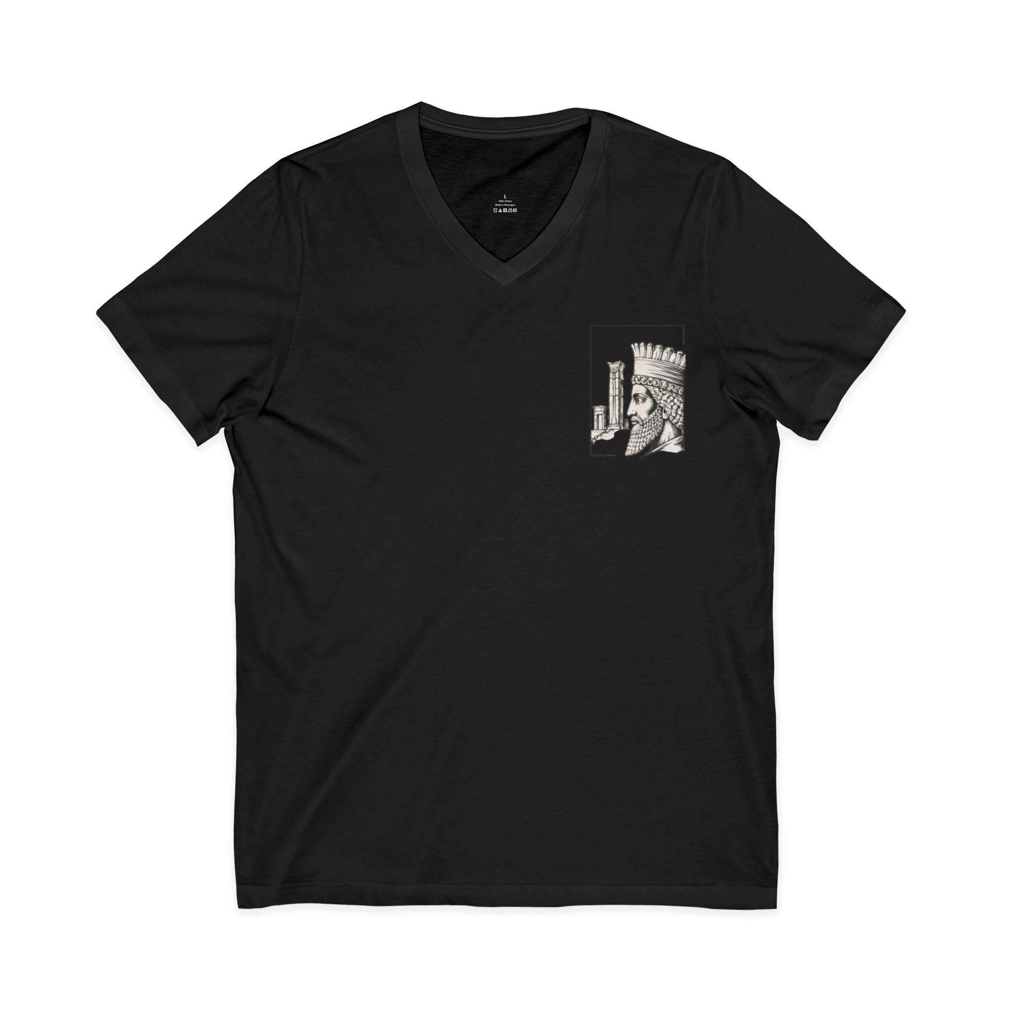 Winged Lion V-Neck Tee — Ancient Myth Pocket & Back Print