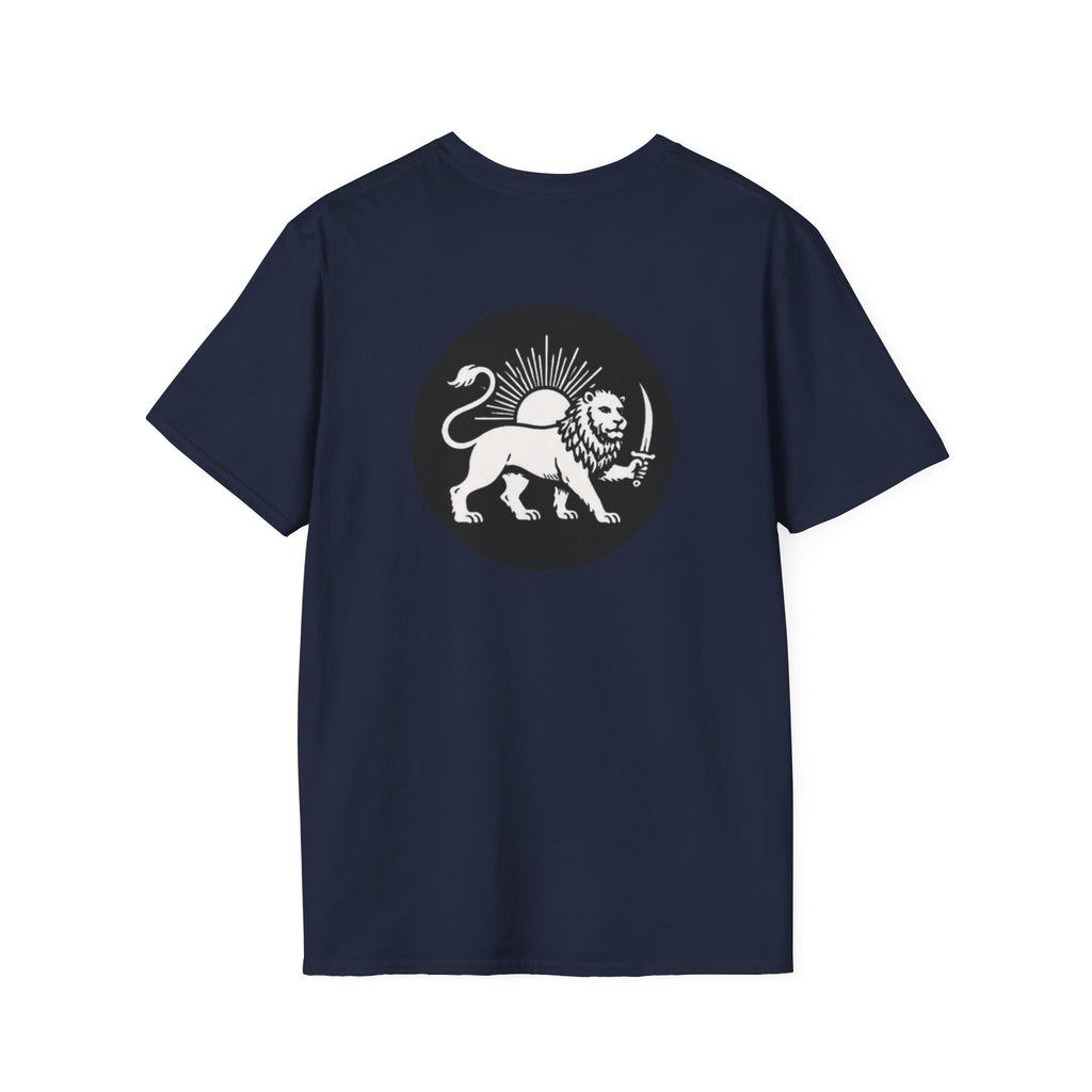 Lion Graphic T-Shirt — Regal Lion with Red Sun Art Print