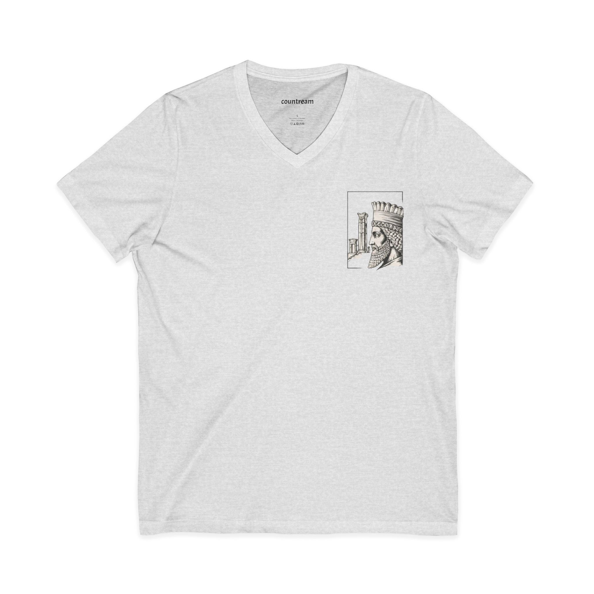 Winged Lion V-Neck Tee — Ancient Myth Pocket & Back Print