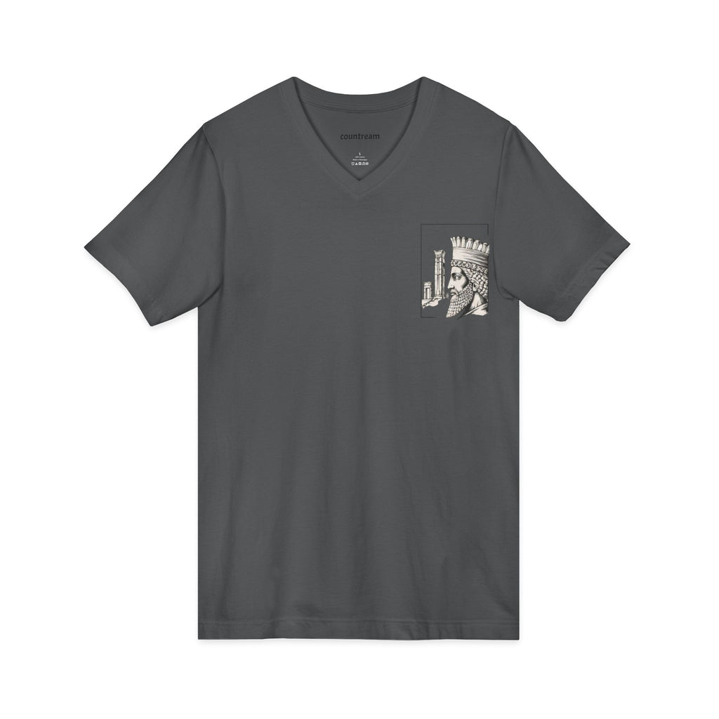 Winged Lion V-Neck Tee — Ancient Myth Pocket & Back Print